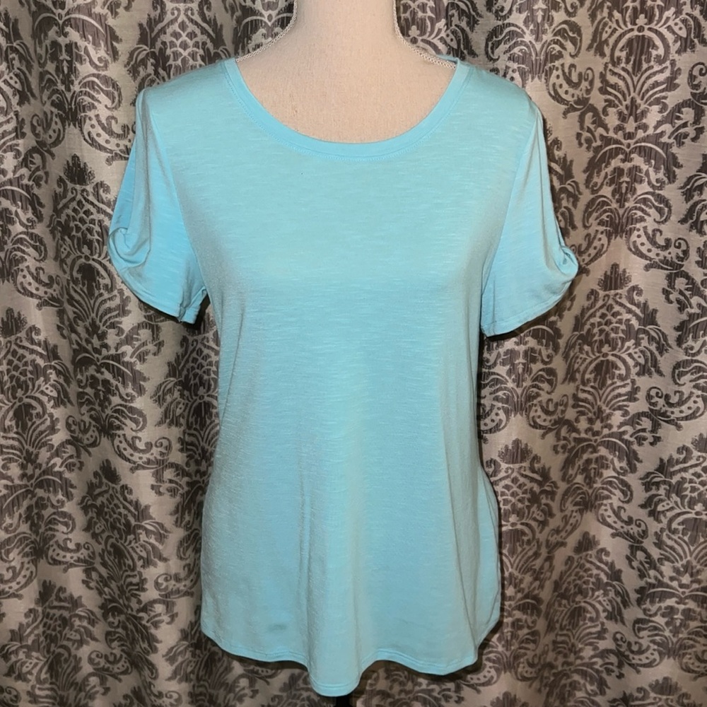 Zeroxposur Aqua Blue Slub Knit Short Sleeve Top